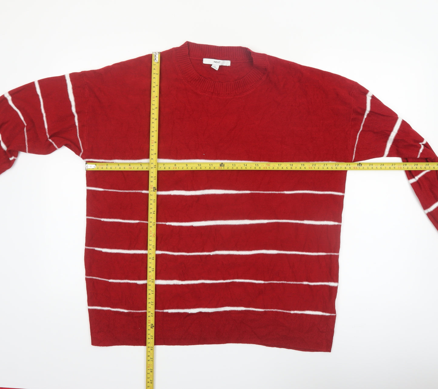 Next Womens Red Striped Crew Neck Acrylic Jumper L