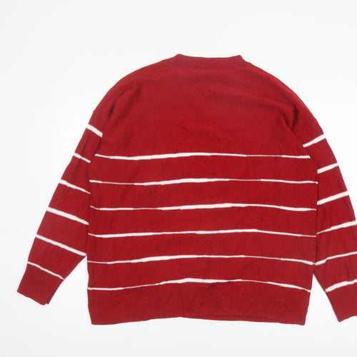 Next Womens Red Striped Crew Neck Acrylic Jumper L