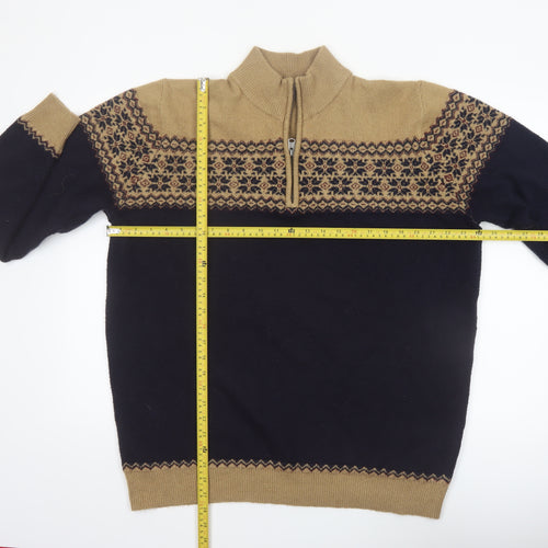 Kensington Eastside Men's Beige Blue Fair Isle Half Zip Jumper XL
