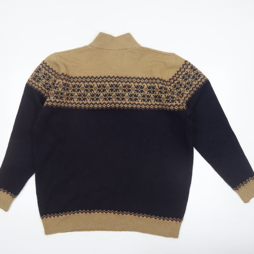 Kensington Eastside Men's Beige Blue Fair Isle Half Zip Jumper XL