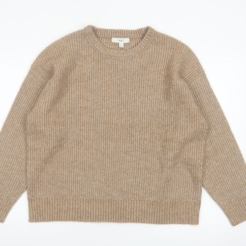 Marks and Spencer Women Beige L Chunky Knit Crew Neck Jumper