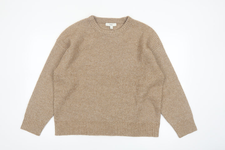 Marks and Spencer Women Beige L Chunky Knit Crew Neck Jumper