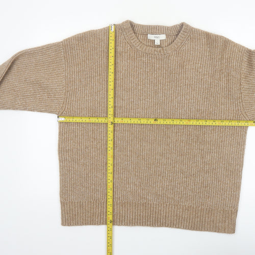 Marks and Spencer Women Beige L Chunky Knit Crew Neck Jumper