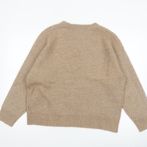 Marks and Spencer Women Beige L Chunky Knit Crew Neck Jumper