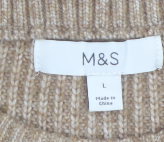 Marks and Spencer Women Beige L Chunky Knit Crew Neck Jumper