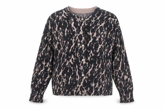 Front view of Nutmeg Women's Multicoloured Animal Print Cardigan, size 14