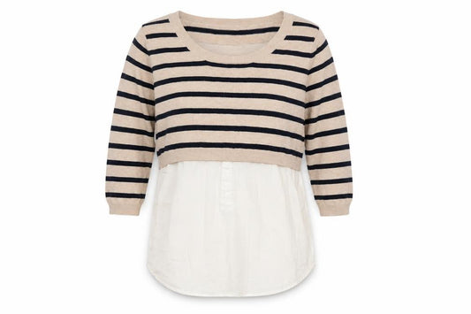 Front view of New Look Women Beige Stripe jumper, size 10