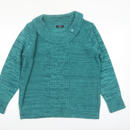 Bm Womens Green Cowl Neck Cable Knit Jumper Size M