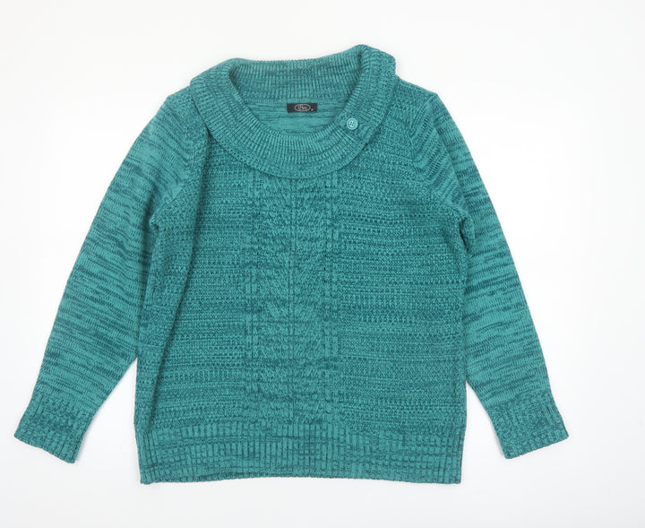 Bm Womens Green Cowl Neck Cable Knit Jumper Size M