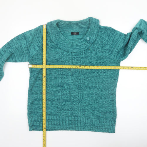 Bm Womens Green Cowl Neck Cable Knit Jumper Size M