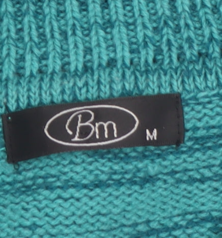 Bm Womens Green Cowl Neck Cable Knit Jumper Size M