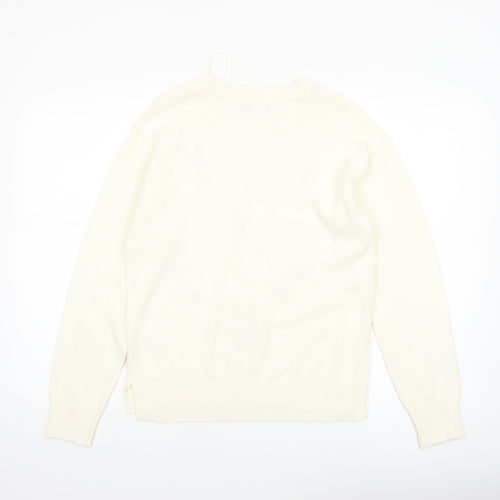 Bonmarché Women Ivory Embroidered Floral Cotton Jumper Size 10