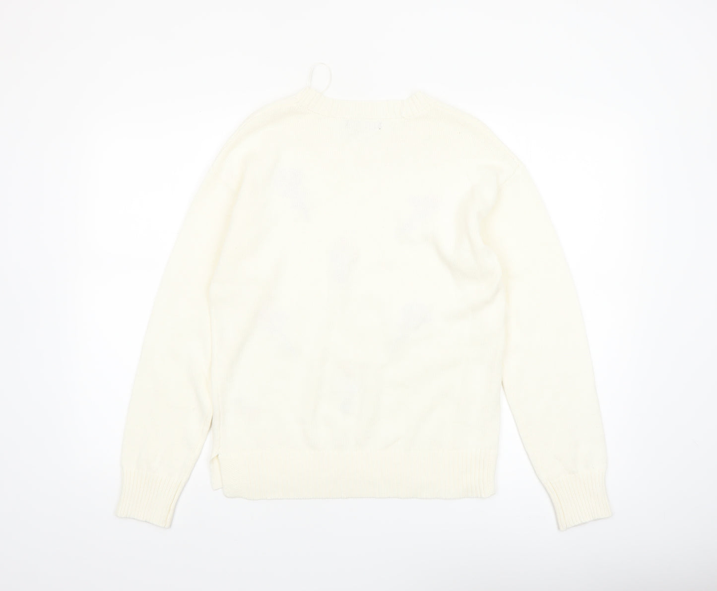 Bonmarché Women Ivory Embroidered Floral Cotton Jumper Size 10