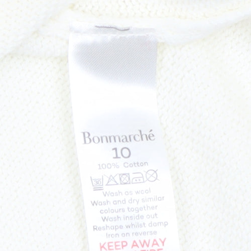 Bonmarché Women Ivory Embroidered Floral Cotton Jumper Size 10