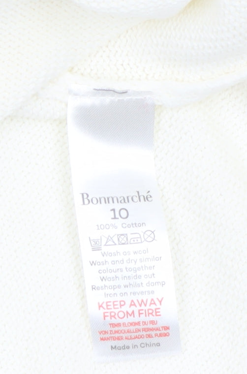Bonmarché Women Ivory Embroidered Floral Cotton Jumper Size 10
