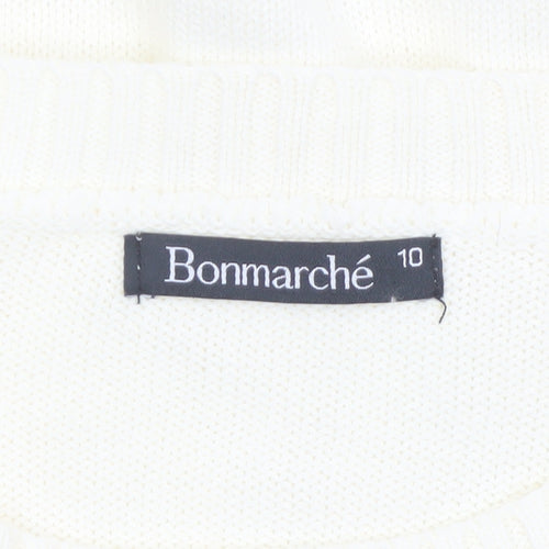 Bonmarché Women Ivory Embroidered Floral Cotton Jumper Size 10