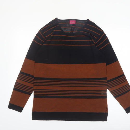 Richards Women's Brown Striped V-Neck Cotton Blend Jumper M