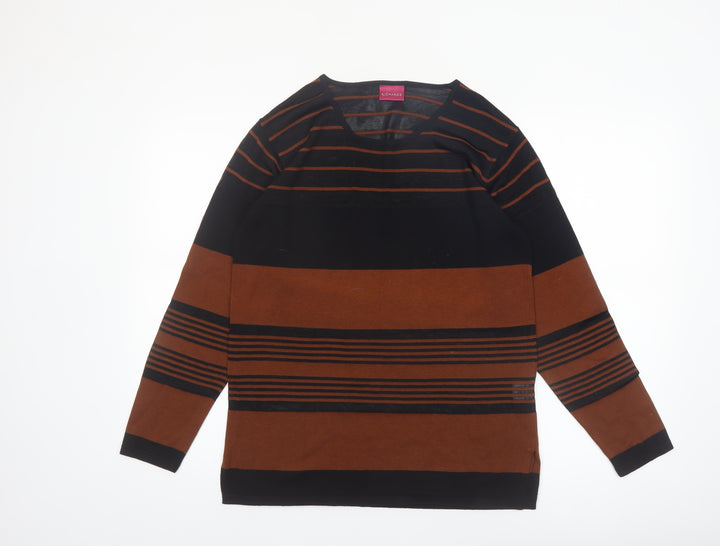 Richards Women's Brown Striped V-Neck Cotton Blend Jumper M