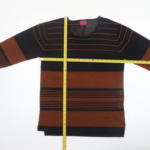 Richards Women's Brown Striped V-Neck Cotton Blend Jumper M