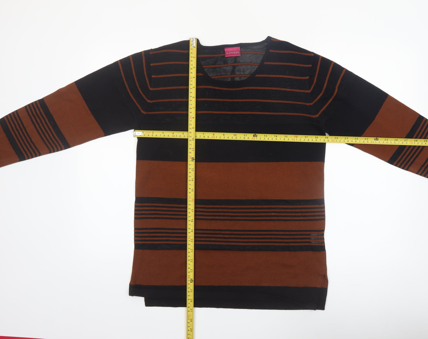 Richards Women's Brown Striped V-Neck Cotton Blend Jumper M