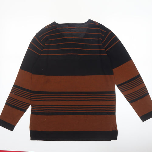 Richards Women's Brown Striped V-Neck Cotton Blend Jumper M