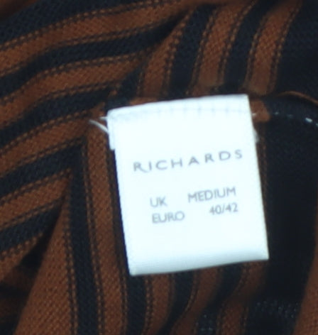 Richards Women's Brown Striped V-Neck Cotton Blend Jumper M