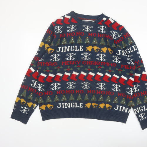 Red Herring Men's Blue Christmas Fair Isle Knit Jumper XL