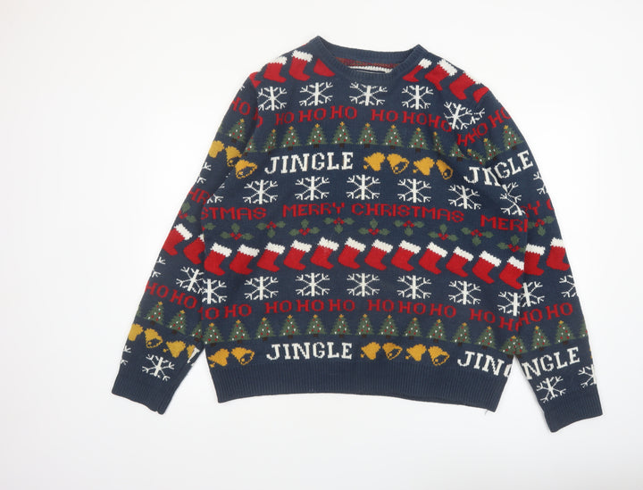 Red Herring Men's Blue Christmas Fair Isle Knit Jumper XL