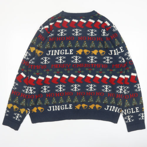 Red Herring Men's Blue Christmas Fair Isle Knit Jumper XL