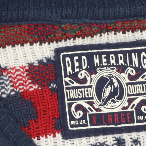 Red Herring Men's Blue Christmas Fair Isle Knit Jumper XL
