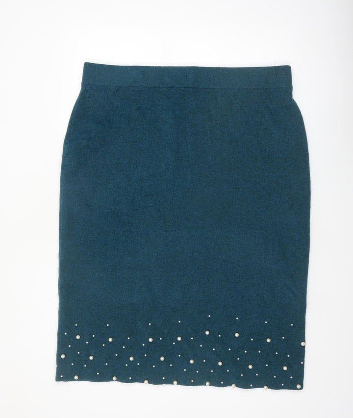 Danni Morgane Women's Green Beaded Knit Pencil Skirt 2XL