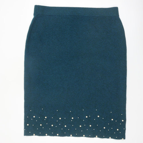 Danni Morgane Women's Green Beaded Knit Pencil Skirt 2XL
