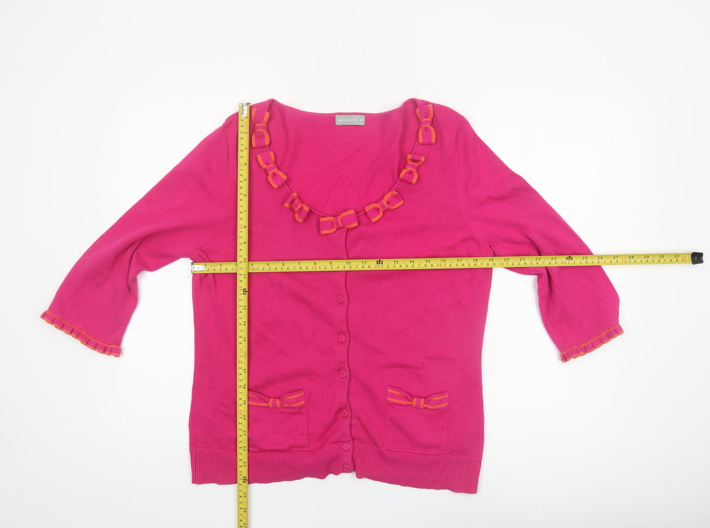 Marks and Spencer Per Una Women’s Pink Cotton Bow Cardigan Size 16