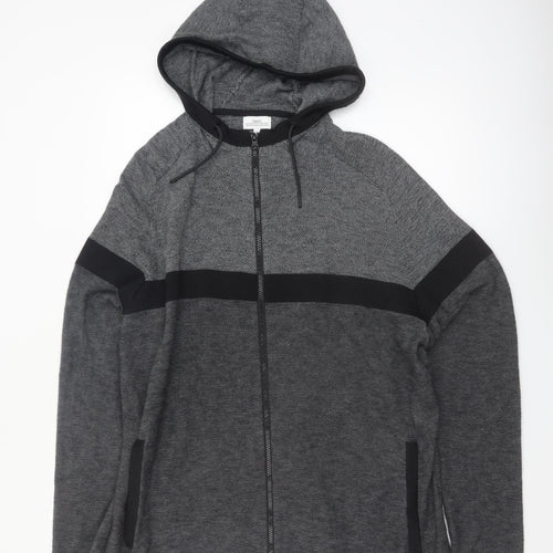 Next Men's Grey 2XL Full Zip Hooded Cotton Knit Jumper