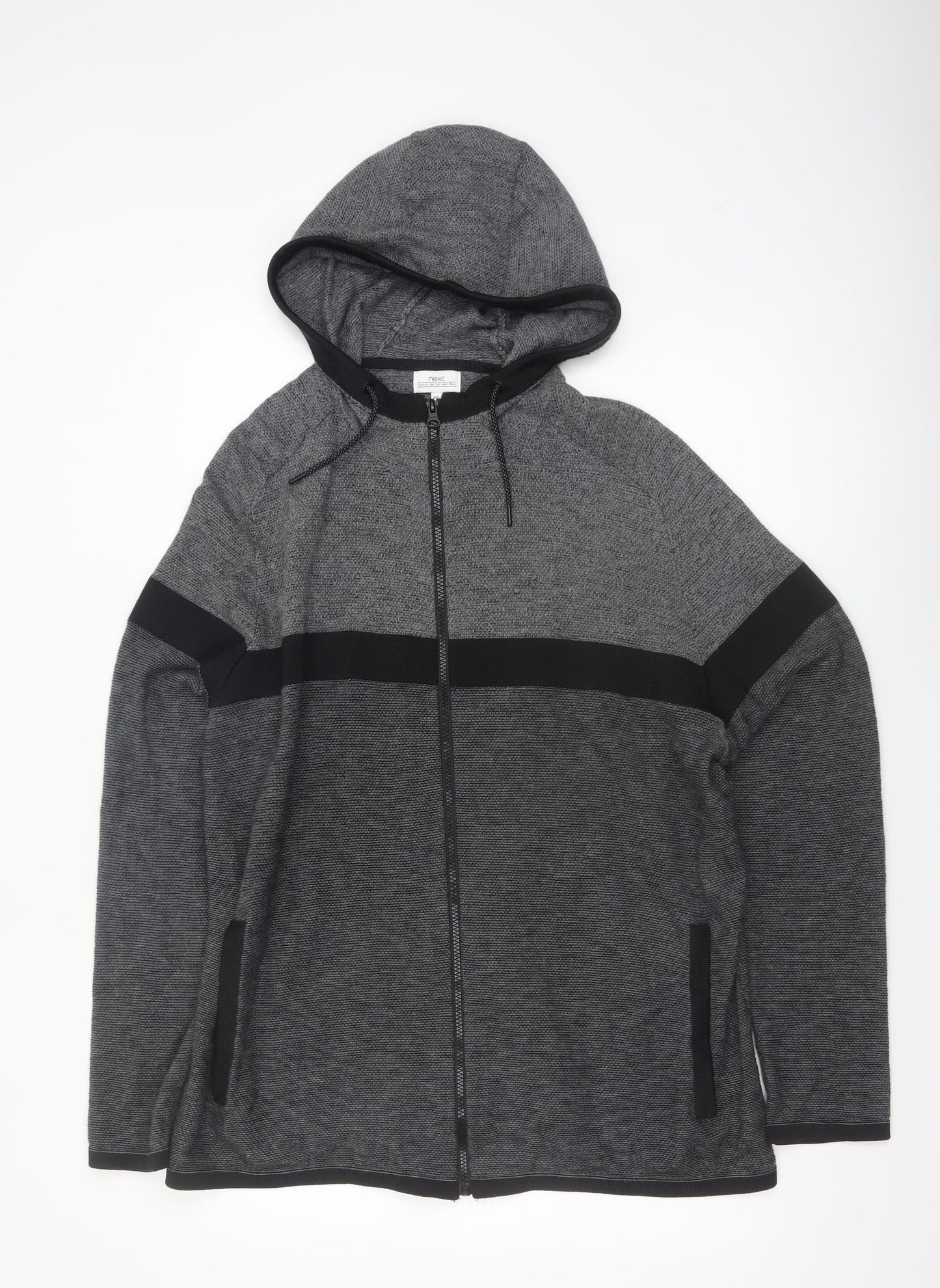 Next Men's Grey 2XL Full Zip Hooded Cotton Knit Jumper