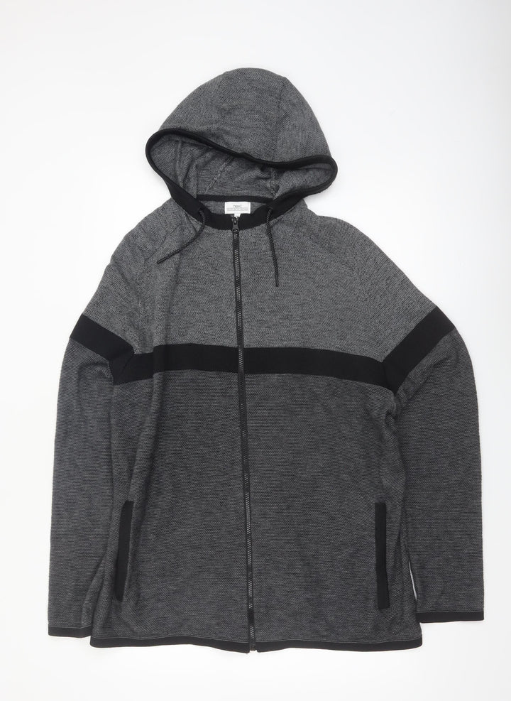 Next Men's Grey 2XL Full Zip Hooded Cotton Knit Jumper