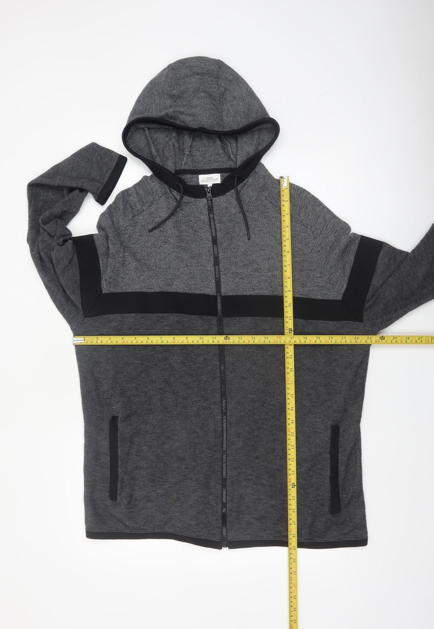Next Men's Grey 2XL Full Zip Hooded Cotton Knit Jumper