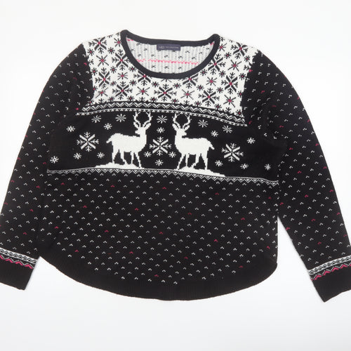 Marks and Spencer Women Black L Fair Isle Reindeer Christmas Jumper
