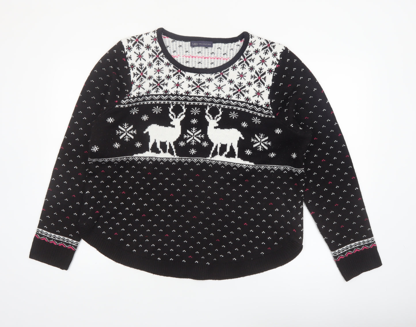 Marks and Spencer Women Black L Fair Isle Reindeer Christmas Jumper