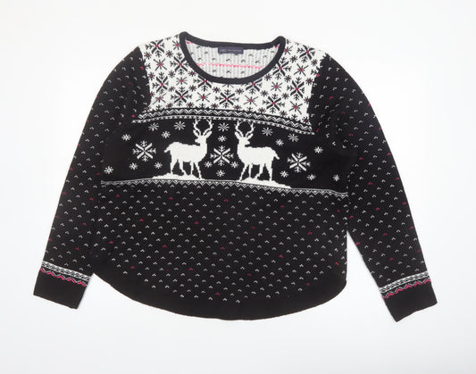 Marks and Spencer Women Black L Fair Isle Reindeer Christmas Jumper