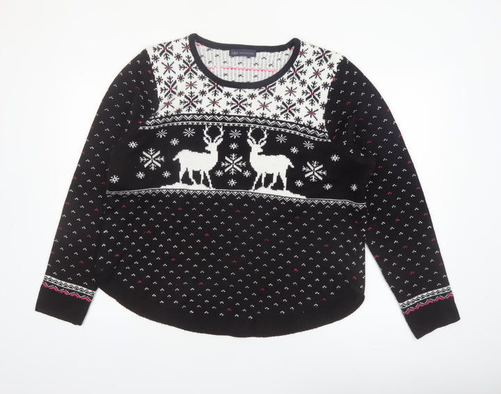 Marks and Spencer Women Black L Fair Isle Reindeer Christmas Jumper