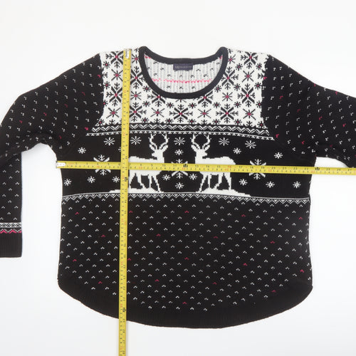 Marks and Spencer Women Black L Fair Isle Reindeer Christmas Jumper