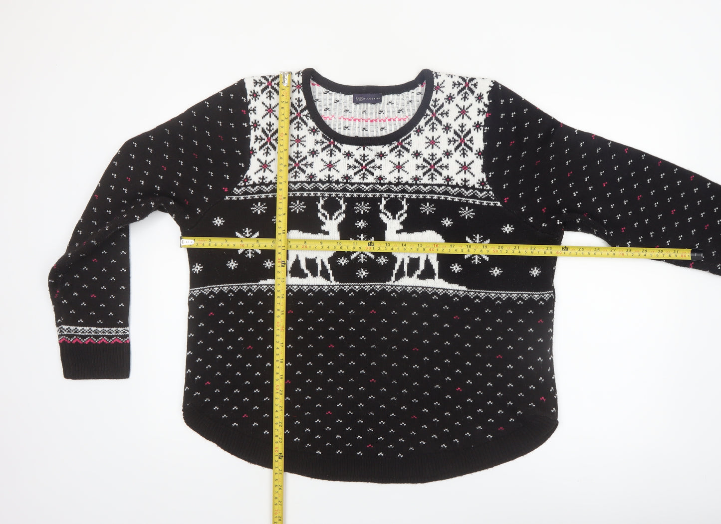 Marks and Spencer Women Black L Fair Isle Reindeer Christmas Jumper