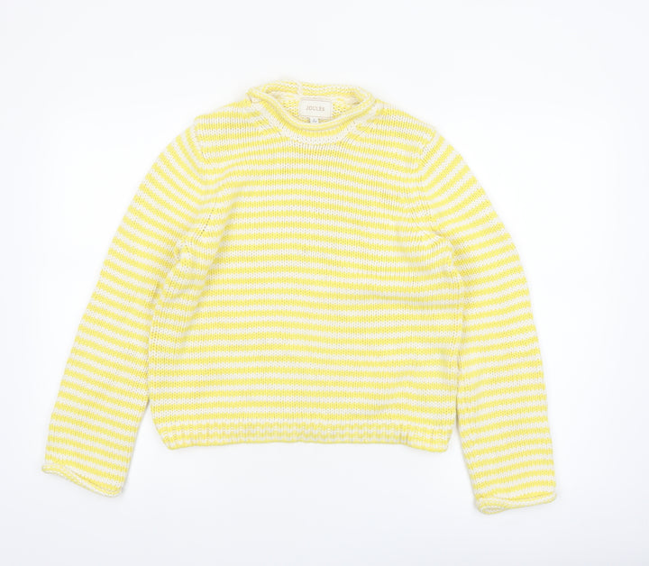 Joules Women's Yellow White Striped Cotton Knit Jumper Size 12