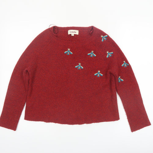 Louche Women's Red Embroidered Bee Knit Jumper Size 10
