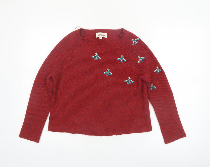 Louche Women's Red Embroidered Bee Knit Jumper Size 10