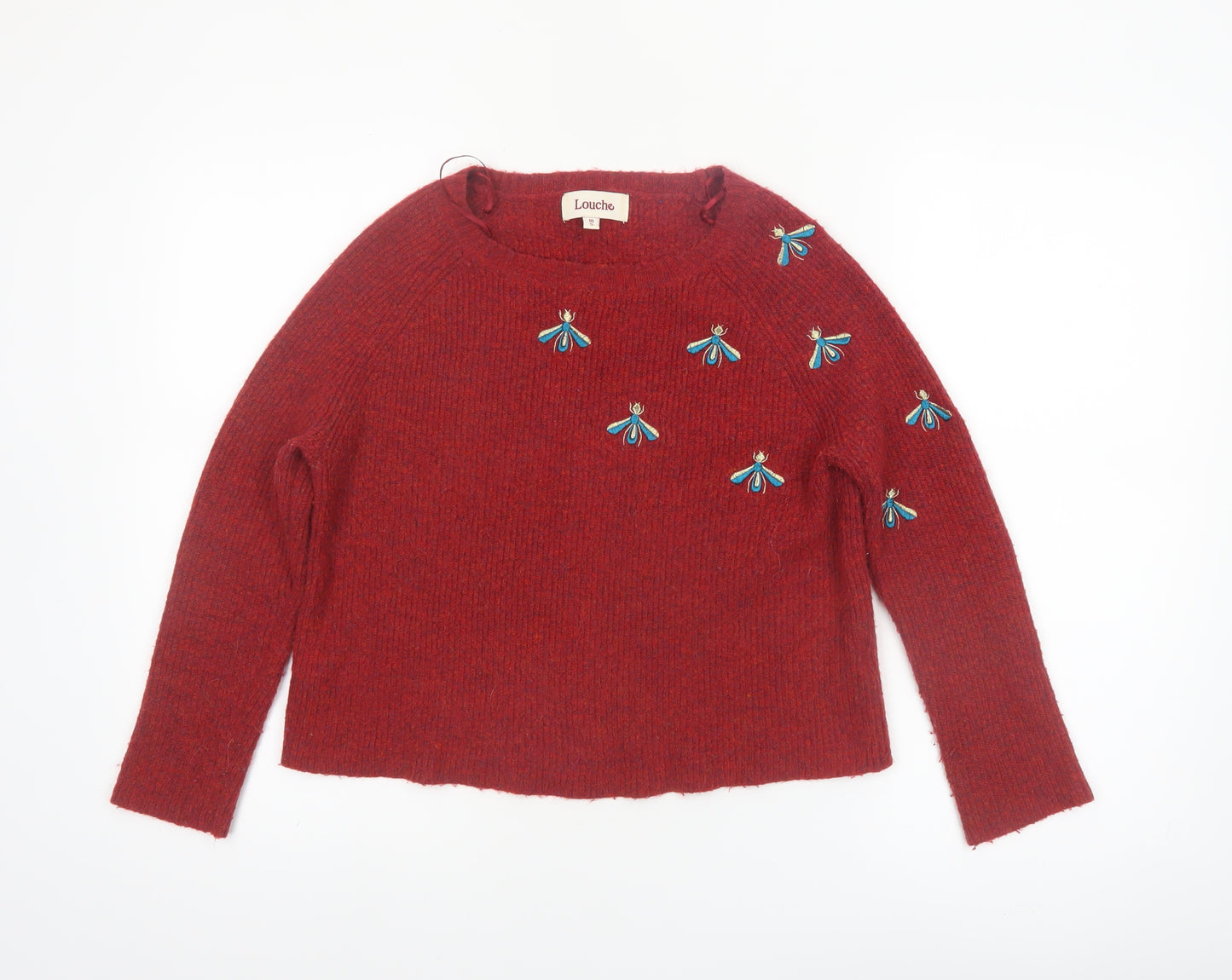 Louche Women's Red Embroidered Bee Knit Jumper Size 10