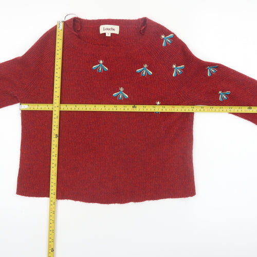 Louche Women's Red Embroidered Bee Knit Jumper Size 10
