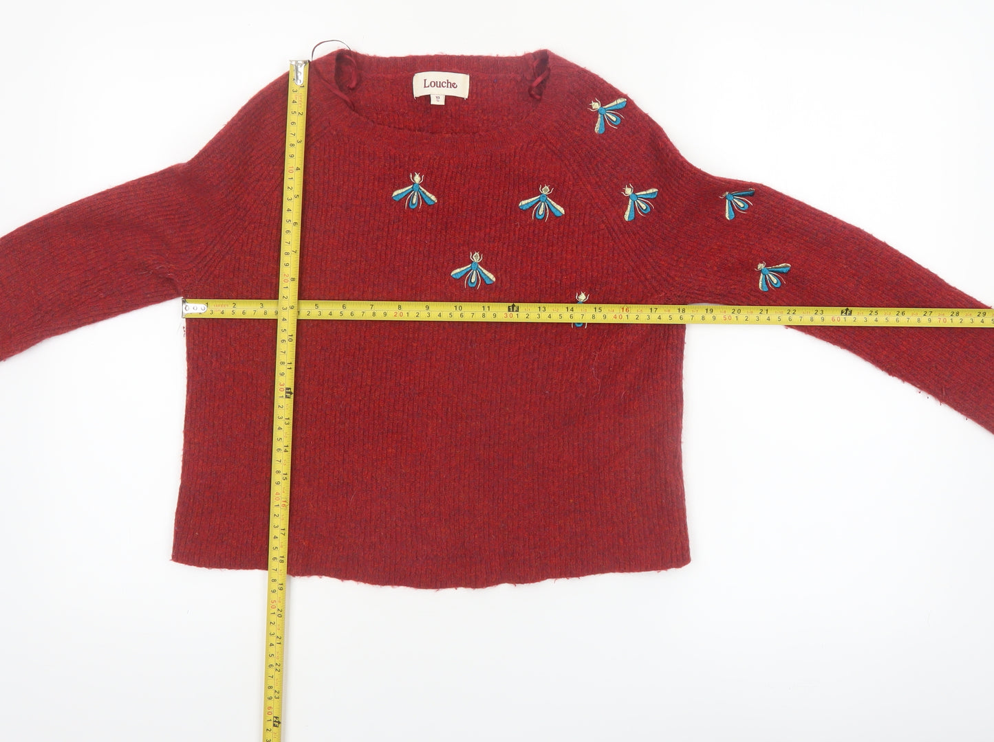 Louche Women's Red Embroidered Bee Knit Jumper Size 10