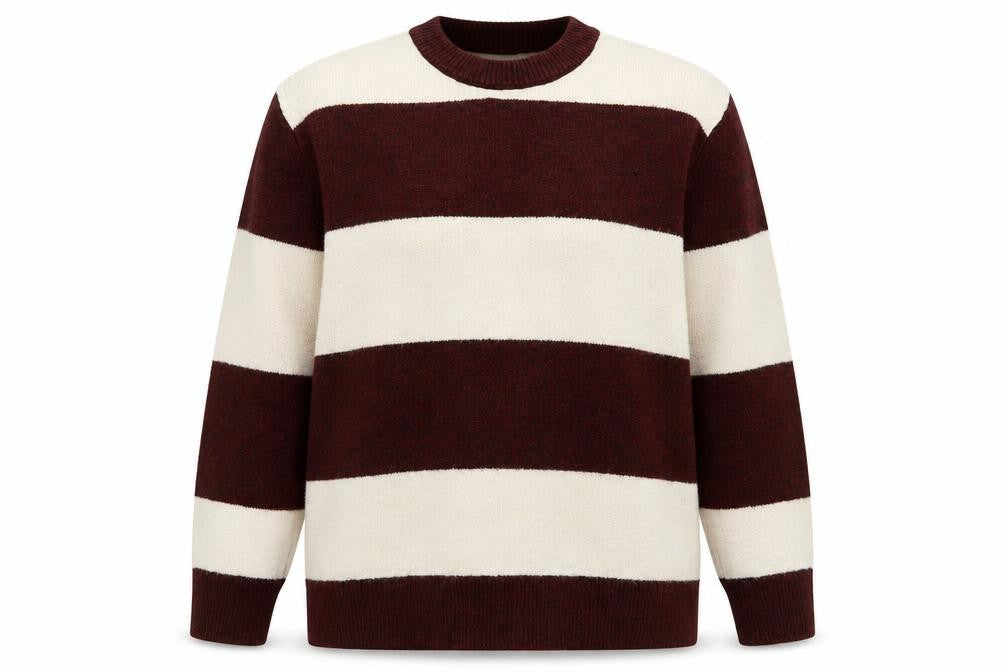Front view of Stradivarius Women's Brown Striped Crew Neck Knit Jumper, size 10